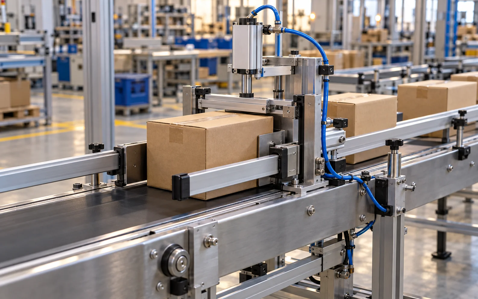 AI concept of pneumatic automation in a packaging and assembly cell